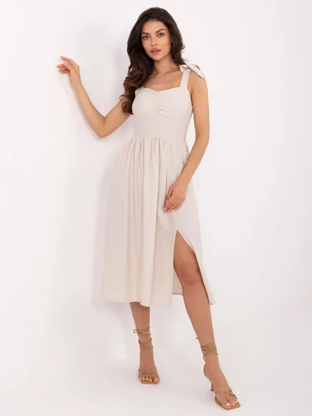 Rochie Dama Sub genunchi, Lejera, ITALY MODA, Bej de Vara
