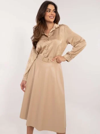 Fusta Dama Midi, Lejera, ITALY MODA, Bej Eleganta Office