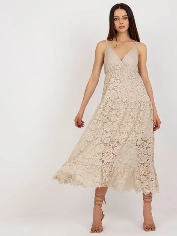 Rochie Dama Midi, Dantela, Och Bella, Bej de Vara