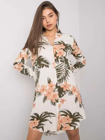 Rochie Dama Maxi, Imprimat, RUE PARIS, Bej Eleganta Office Marimi Mari