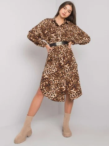 Rochie Dama Midi, Animal print, Och Bella, Bej Eleganta Office