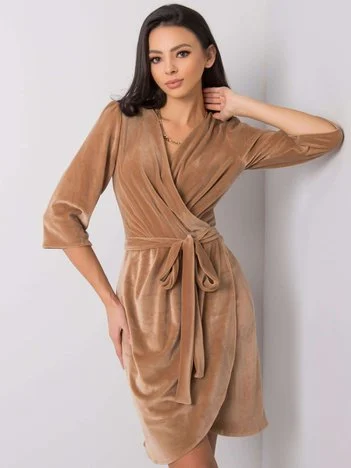Rochie Dama Mini, Elegant, LAKERTA, Bej de Ocazie Nunta