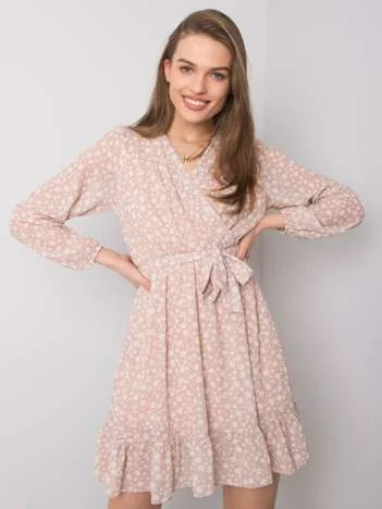 Rochie Dama Mini, Floral, Och Bella, Bej Eleganta Office