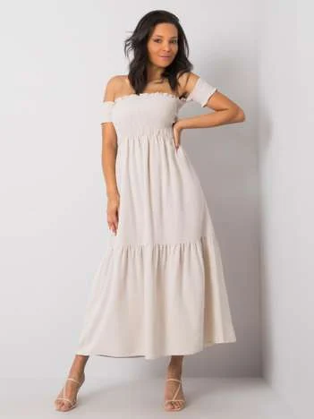 Rochie Dama Maxi, Pe umeri, RUE PARIS, Bej Casual Marimi Mari