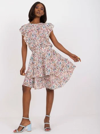Rochie Dama Mini, Floral, ZULUNA, Bej Eleganta Office