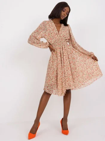 Rochie Dama Maxi, Floral, ZULUNA, Bej Eleganta Office