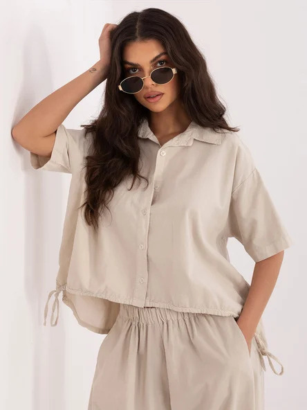 Camasa Dama Mini, Guler inalt, ITALY MODA, Bej Casual
