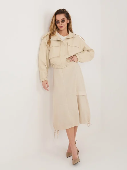 Fusta Dama Midi, Bumbac, RUE PARIS, Bej Casual