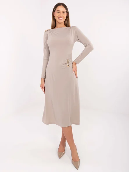 Rochie Dama Midi, Alta croiala, ITALY MODA, Bej Eleganta Office