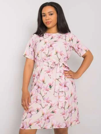 Rochie Dama Mini, Floral, LAKERTA, Bej Eleganta Office