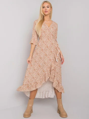 Rochie Dama Maxi, Imprimat, Och Bella, Bej Casual