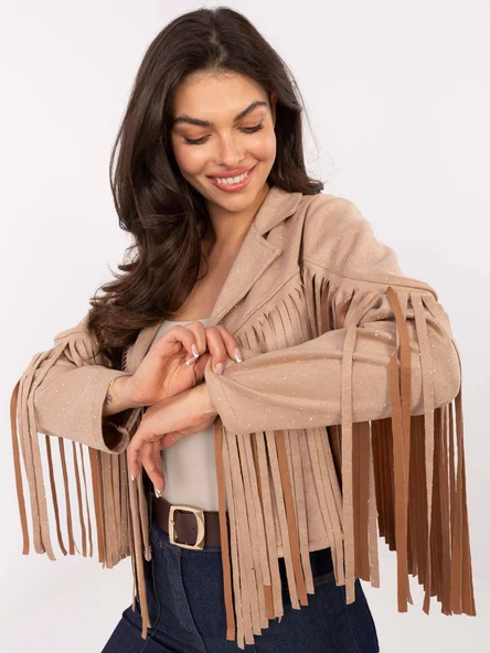 Jacheta Dama Mini, Guler inalt, ITALY MODA, Bej de Vara