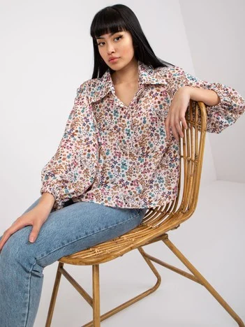 Bluza Dama Maneca lunga, Floral, ZULUNA, Bej Eleganta Office