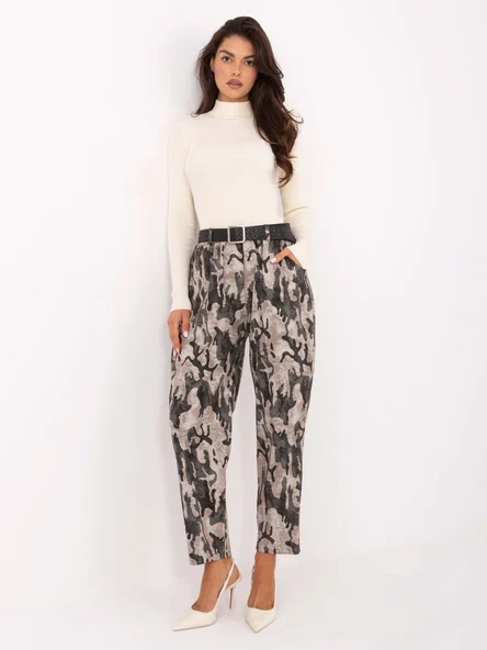 Pantaloni Dama Conica, Guler inalt, MODA ITALY, Bej Casual