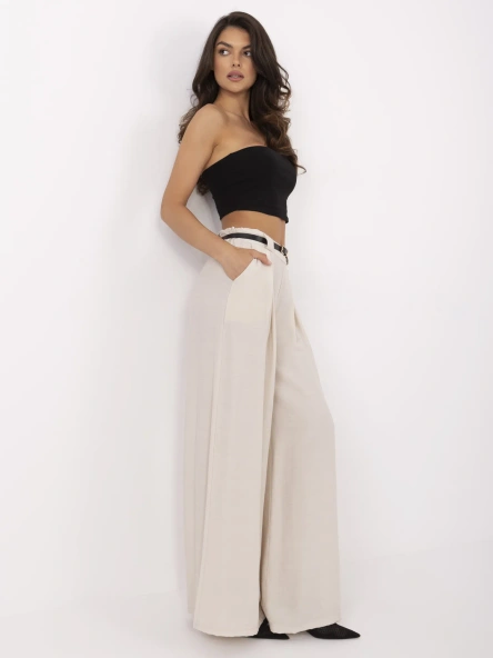 Pantaloni Dama Larga, Guler inalt, ITALY MODA, Bej Eleganta Office