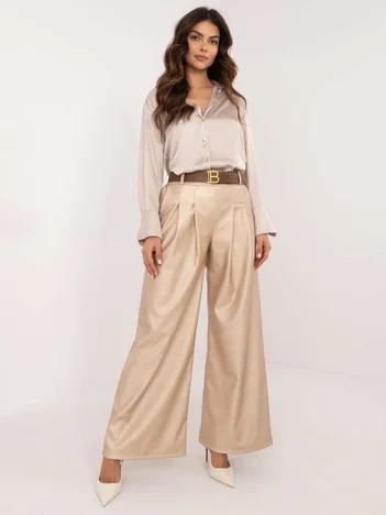 Pantaloni Dama Elegant, Guler inalt, ITALY MODA, Bej Eleganta Office