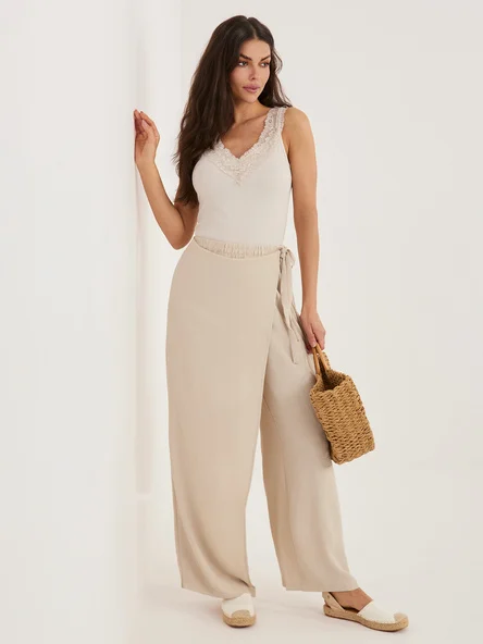 Pantaloni Dama Lunga, Larga, Miss kimery, Bej Eleganta Office