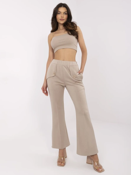 Pantaloni Dama Lejera, Guler inalt, ITALY MODA, Bej Eleganta Office