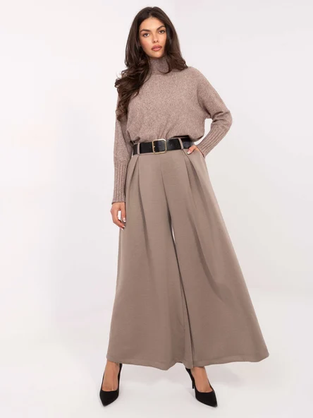 Pantaloni Dama Elegant, Guler inalt, MODA ITALY, Bej Eleganta Office