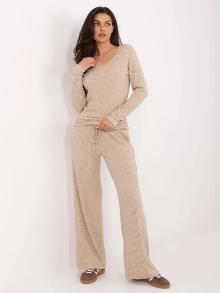 Pantaloni Dama Dungi, Larga, WESTEENE, Bej Casual