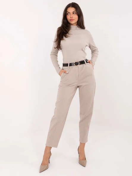 Pantaloni Dama Elegant, Guler inalt, RUE PARIS, Bej Eleganta Office