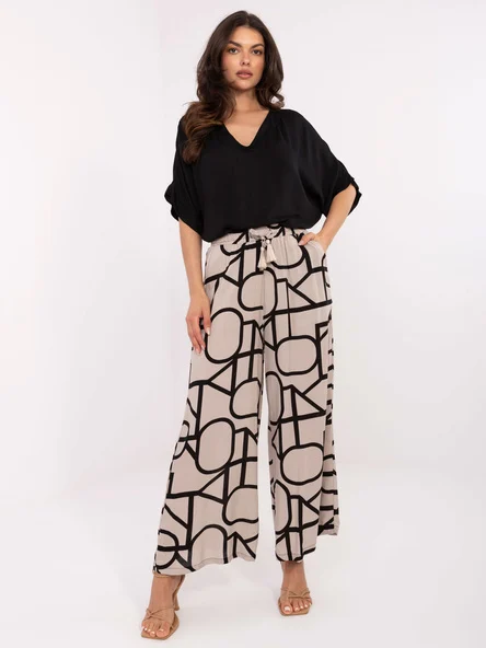Pantaloni Dama Larga, Guler inalt, Sublevel, Bej Casual Marimi Mari