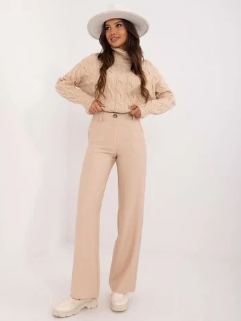 Pantaloni Dama Dreapta, Guler inalt, LAKERTA, Bej Casual