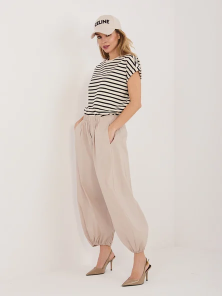 Pantaloni Dama 7/8, Mansete elastice, RUE PARIS, Bej Casual