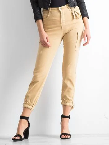 Pantaloni Dama Lunga, Mansete elastice, Daysie, Bej Casual