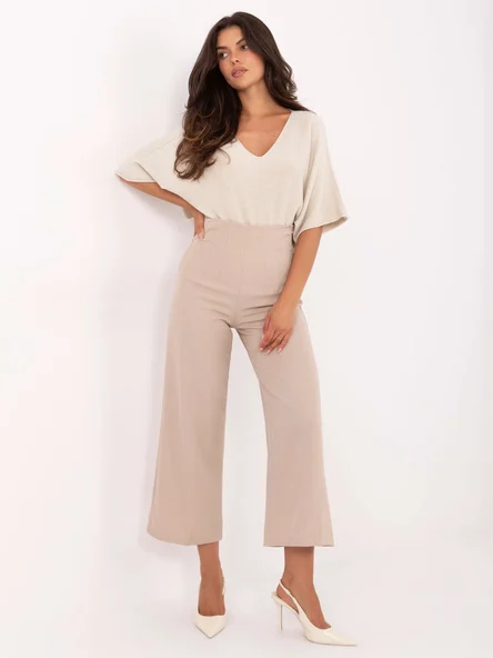 Pantaloni Dama Elegant, Guler inalt, RUE PARIS, Bej Eleganta Office