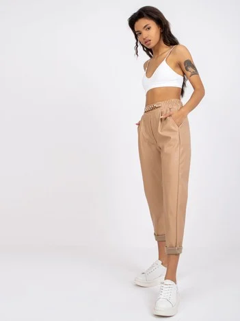 Pantaloni Dama 7/8, Dreapta, ITALY MODA, Bej Eleganta Office Marimi Mari