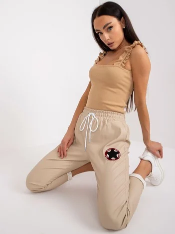 Pantaloni Dama Lunga, Dreapta, ITALY MODA, Bej Casual