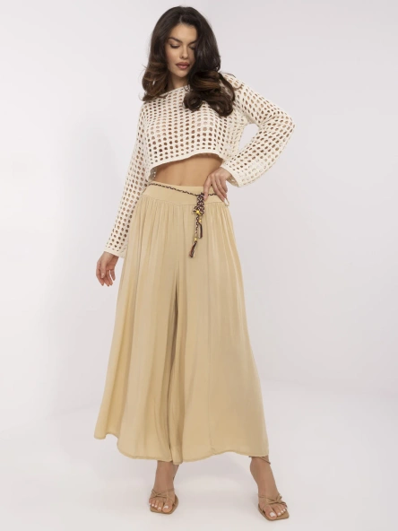 Pantaloni Dama Larga, Guler inalt, Och Bella, Bej Casual