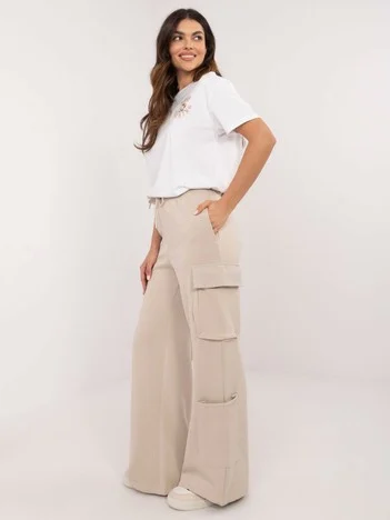 Pantaloni Dama Larga, Guler inalt, Sublevel, Bej Casual