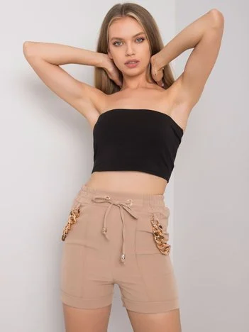 Pantaloni Scurti Dama Poliester, ITALY MODA, Bej Casual Marimi Mari