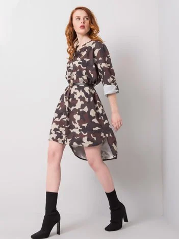 Rochie Dama Mini, Imprimat, ITALY MODA, Bej Eleganta Office