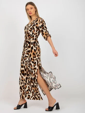 Rochie Dama Maxi, Animal print, LAKERTA, Bej de Petrecere