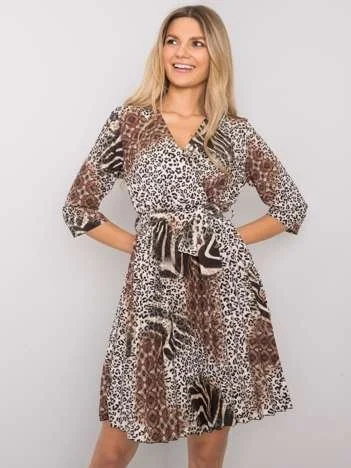 Rochie Dama Mini, Animal print, ITALY MODA, Bej Eleganta Office