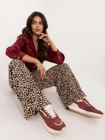 Pantaloni Dama Animal print, Larga, My Red Lips, Bej de Petrecere