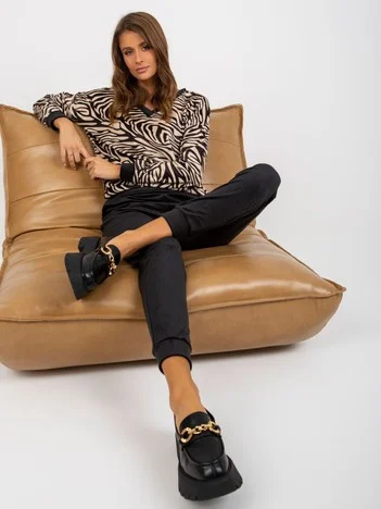 Compleu Dama Maneca lunga, Animal print, RUE PARIS, Bej Casual