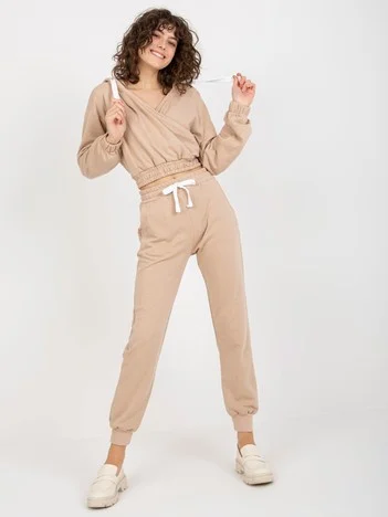 Compleu Dama Maneca lunga, Mansete elastice, ex moda, Bej Casual