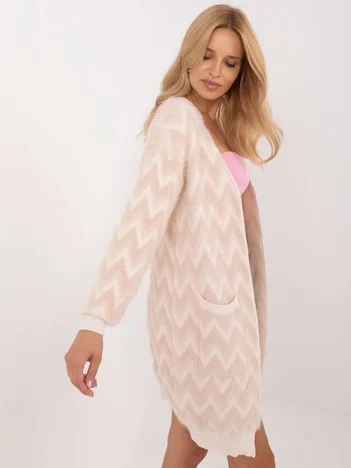 Cardigan Dama Maneca lunga, Guler inalt, Wool Fashion Italia, Bej Casual