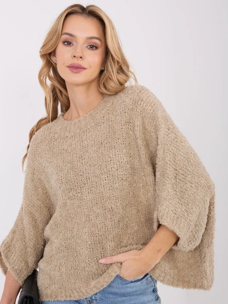 Pulover Dama Maneca 3/4, Decolteu rotund, CHARISMA, Bej Casual