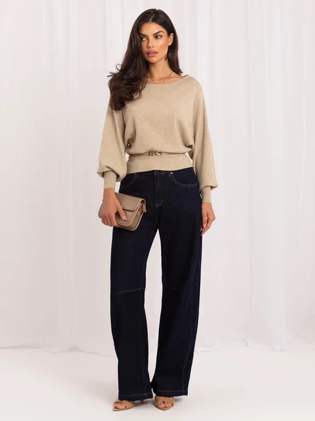 Pulover Dama Maneca lunga, Elegant, ITALY MODA, Bej Eleganta Office