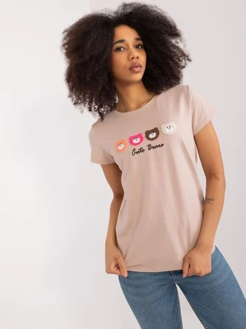 Bluza Dama Mini, Decolteu rotund, BASIC FEEL GOOD, Bej Casual