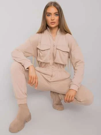 Salopeta Dama Maneca lunga, Dreapta, ex moda, Bej Casual