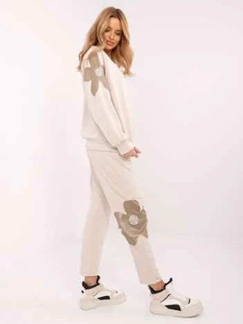 Compleu Dama Maneca lunga, Floral, ITALY MODA, Bej Casual