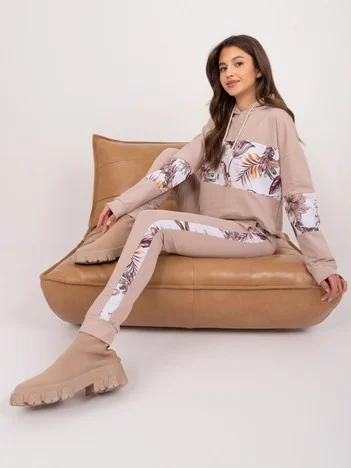 Compleu Dama Maneca lunga, Floral, RELEVANCE, Bej Casual