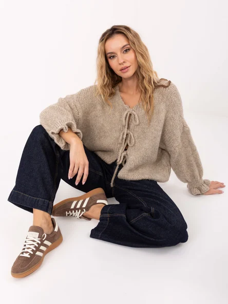 Pulover Dama Maneca 3/4, Guler inalt, ITALY MODA, Bej Casual