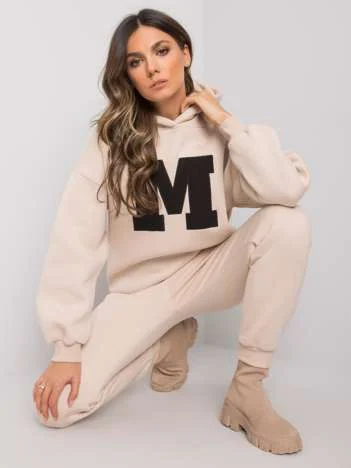 Compleu Dama Maneca lunga, Decolteu cu gluga, ex moda, Bej